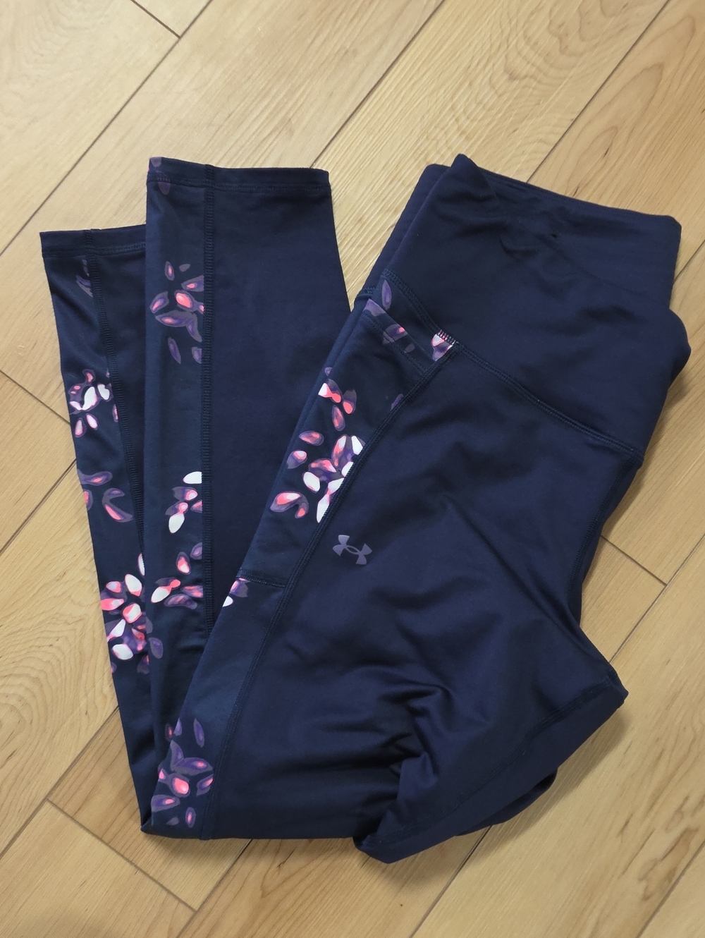 Under Armour Navy Leggings with Pink Floral Side Panels